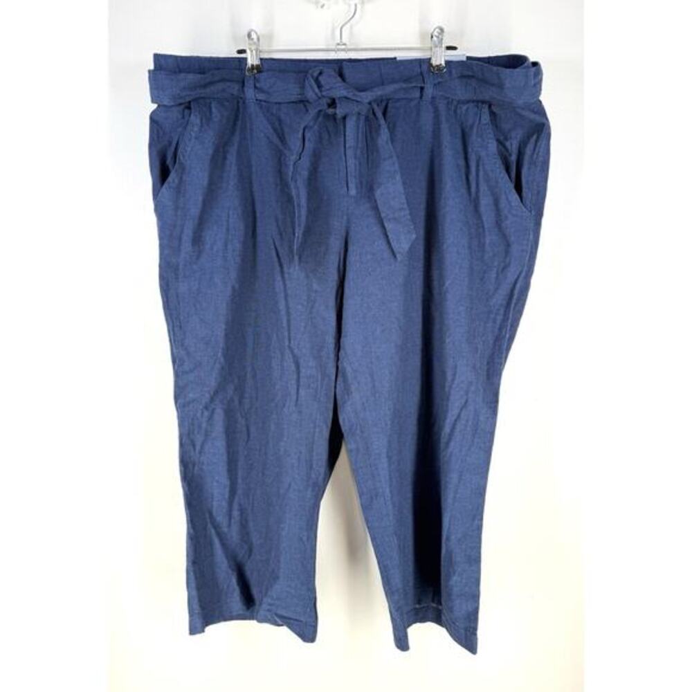 Liz Claiborne Classic Straight Leg Crop Pants Cotton Linen‎ XL New Pockets Navy